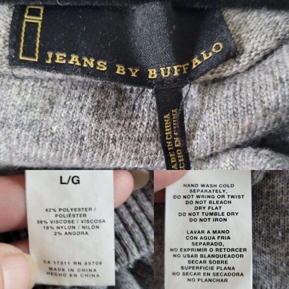 I Jeans by Buffalo Sweater Boho Western Fringe Cowl Neck Angora Blend Gray L - Picture 4 of 13